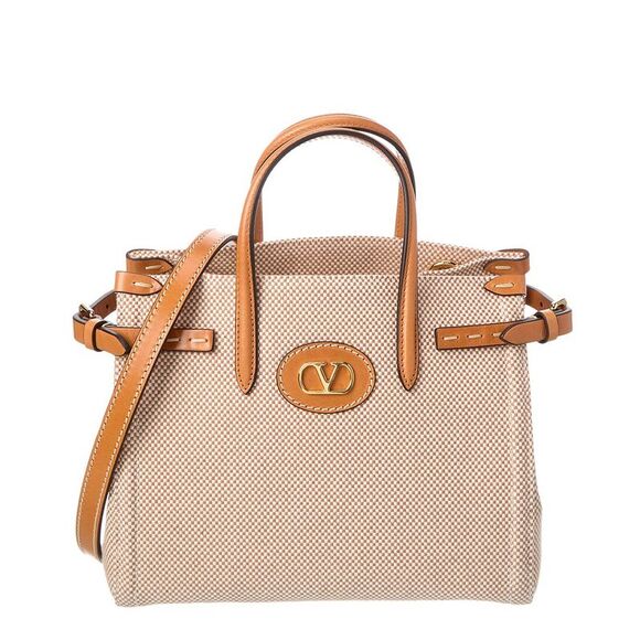 Valentino Antibes Small Canvas & Leather Tote Beige